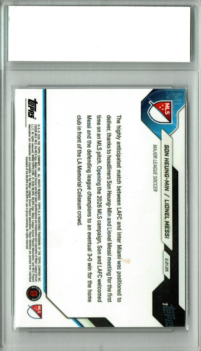 Son Heung-Min / Lionel Messi Trading Card 2026 Topps Now #1 Global Icons Clash, Certified Mint+ Condition, Inter Miami Soccer