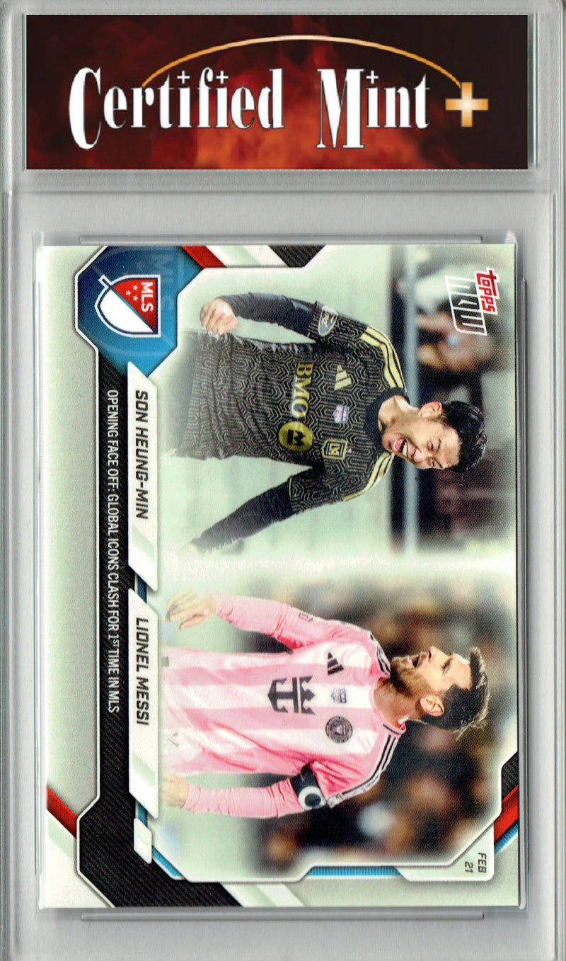 Son Heung-Min / Lionel Messi Trading Card 2026 Topps Now #1 Global Icons Clash, Certified Mint+ Condition, Inter Miami Soccer