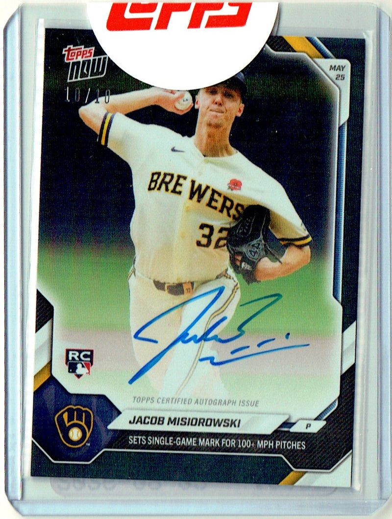 Jacob Misiorowski Rookie Card 2026 Topps Now #244-A Black Auto #10/10, Mint Condition, Milwaukee Brewers Baseball