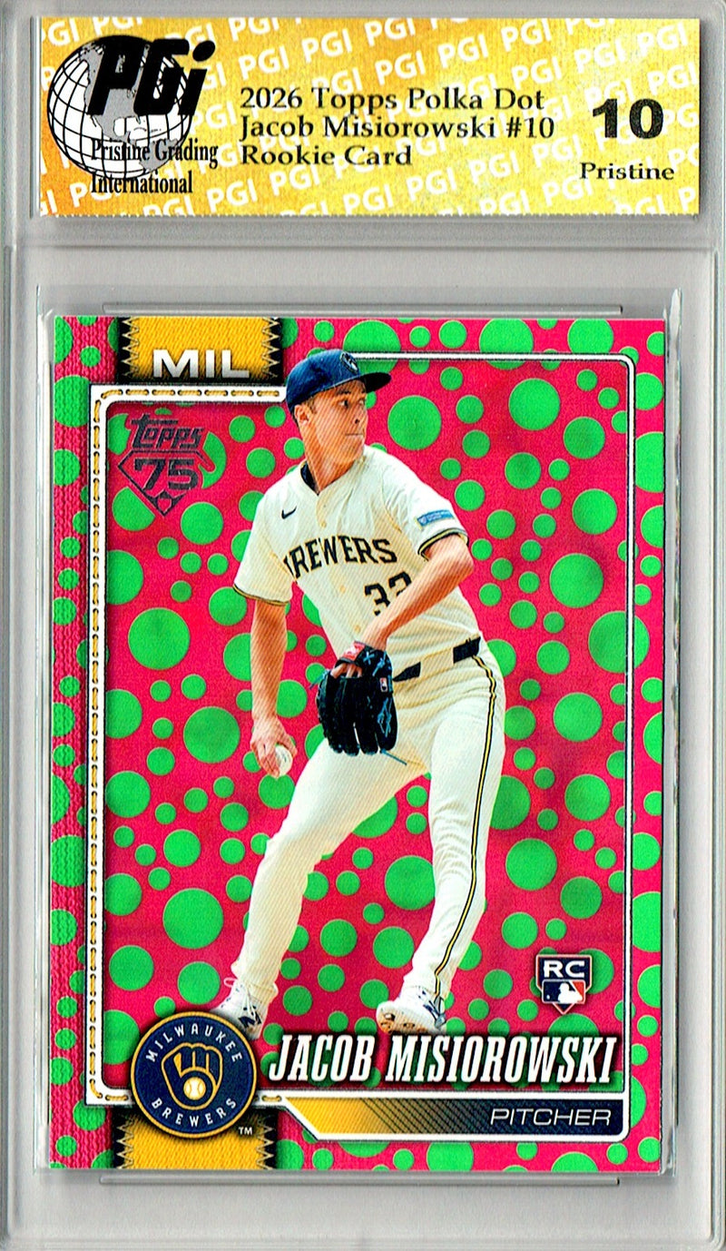 Jacob Misiorowski Rookie Card 2026 Topps #10 PRISTINE Polka Dot, PGI 10, Milwaukee Brewers Baseball