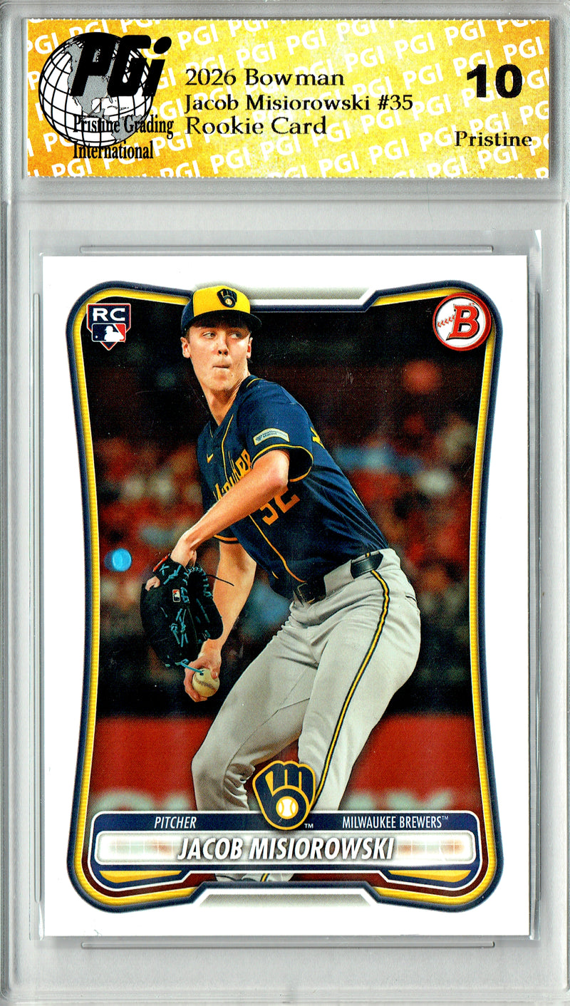 Jacob Misiorowski Rookie Card 2026 Bowman #35 PRISTINE, PGI 10, Milwaukee Brewers Baseball