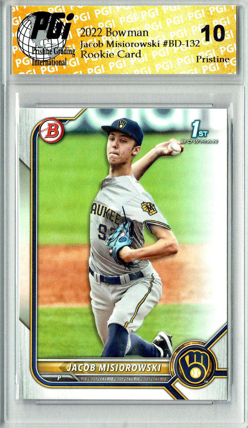 Jacob Misiorowski Rookie Card 2022 Bowman Draft #BD-132 PRISTINE, PGI 10, Milwaukee Brewers Baseball