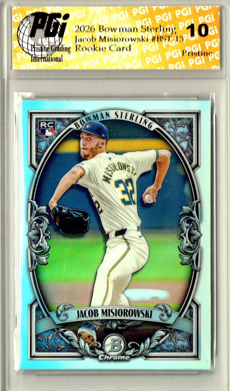Jacob Misiorowski Rookie Card 2026 Bowman Sterling #BST-13 PRISTINE, PGI 10, Milwaukee Brewers Baseball