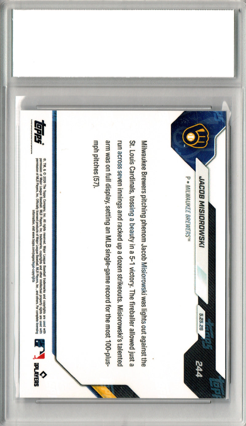 Jacob Misiorowski Rookie Card 2026 Topps Now #244 PRISTINE, PGI 10, Milwaukee Brewers Baseball
