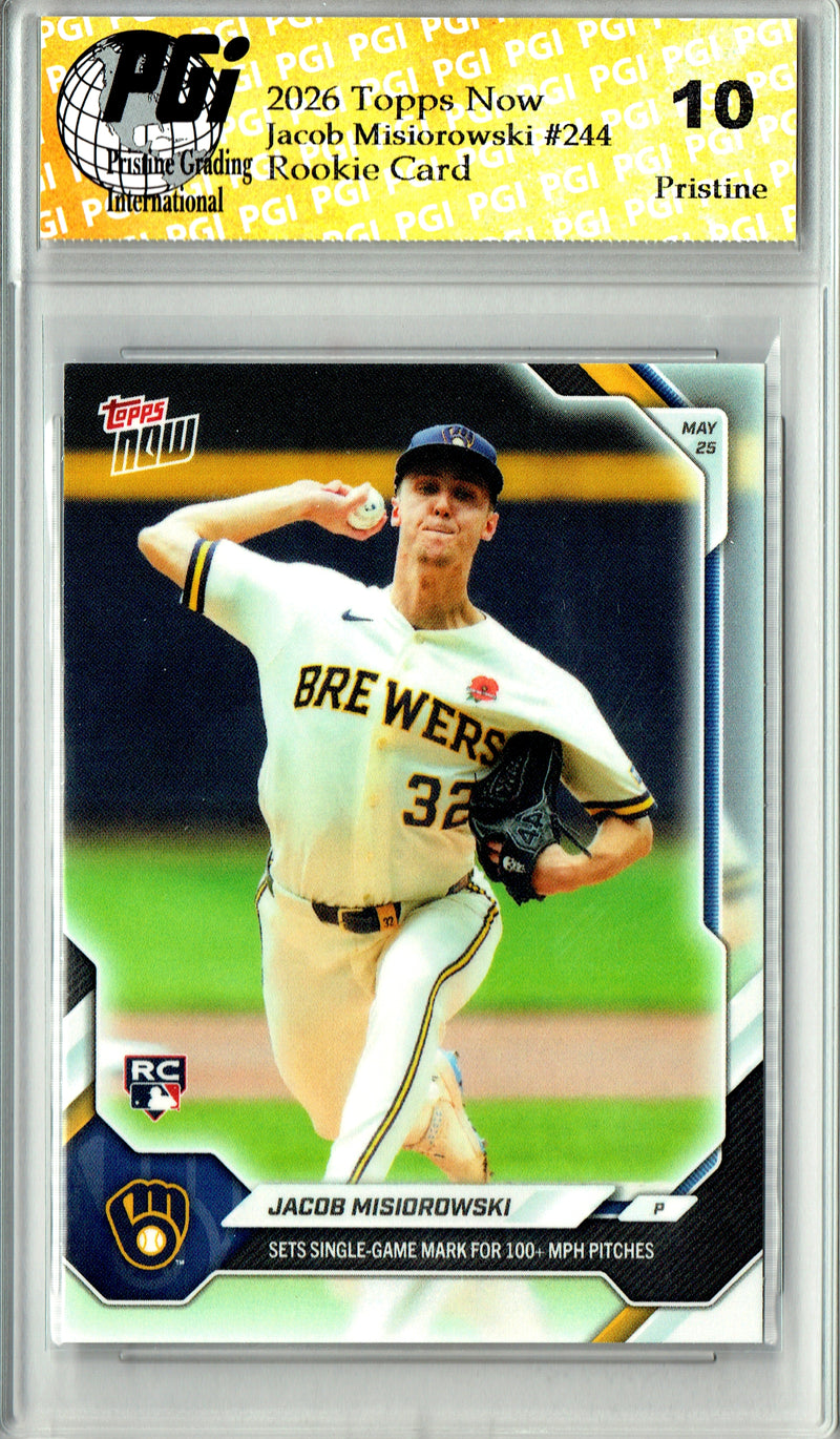 Jacob Misiorowski Rookie Card 2026 Topps Now #244 PRISTINE, PGI 10, Milwaukee Brewers Baseball