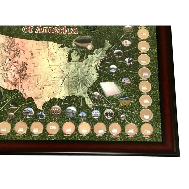 MLB Stadium Game Used Dirt Map *** Pastime Edition #D /50** Collage COA Framed