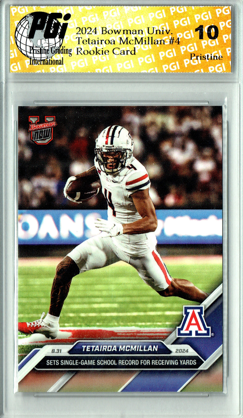 Tetairoa McMillan Rookie Card 2024 Bowman University Now #4 PRISTINE, PGI 10, Carolina Panthers Football