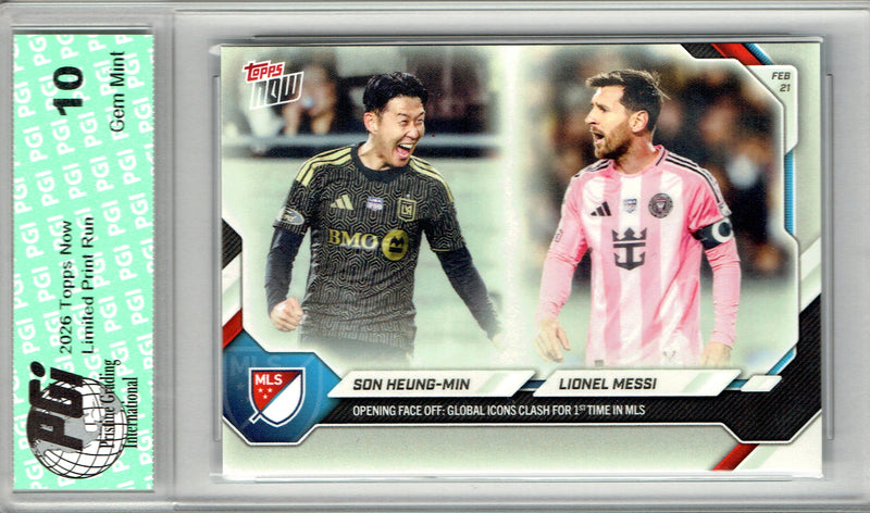 Son Heung-Min / Lionel Messi Trading Card 2026 Topps Now #1 Global Icons Clash, PGI 10, Inter Miami Soccer