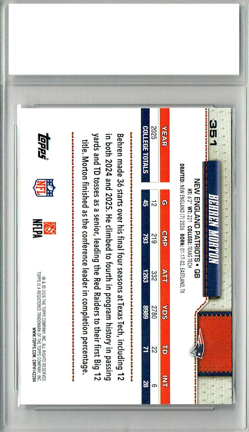 Behren Morton Rookie Card 2026 Topps #351 Flagship, Certified Mint+ Condition, New England Patriots Football