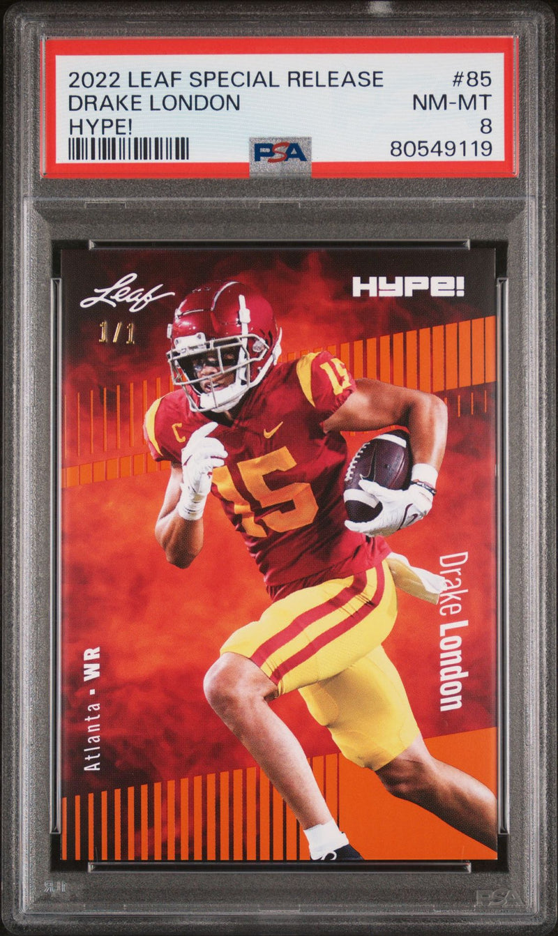 PSA 8 Drake London 2022 Leaf Hype! #85 Orange Masterpiece 1/1 Rare Trading Card