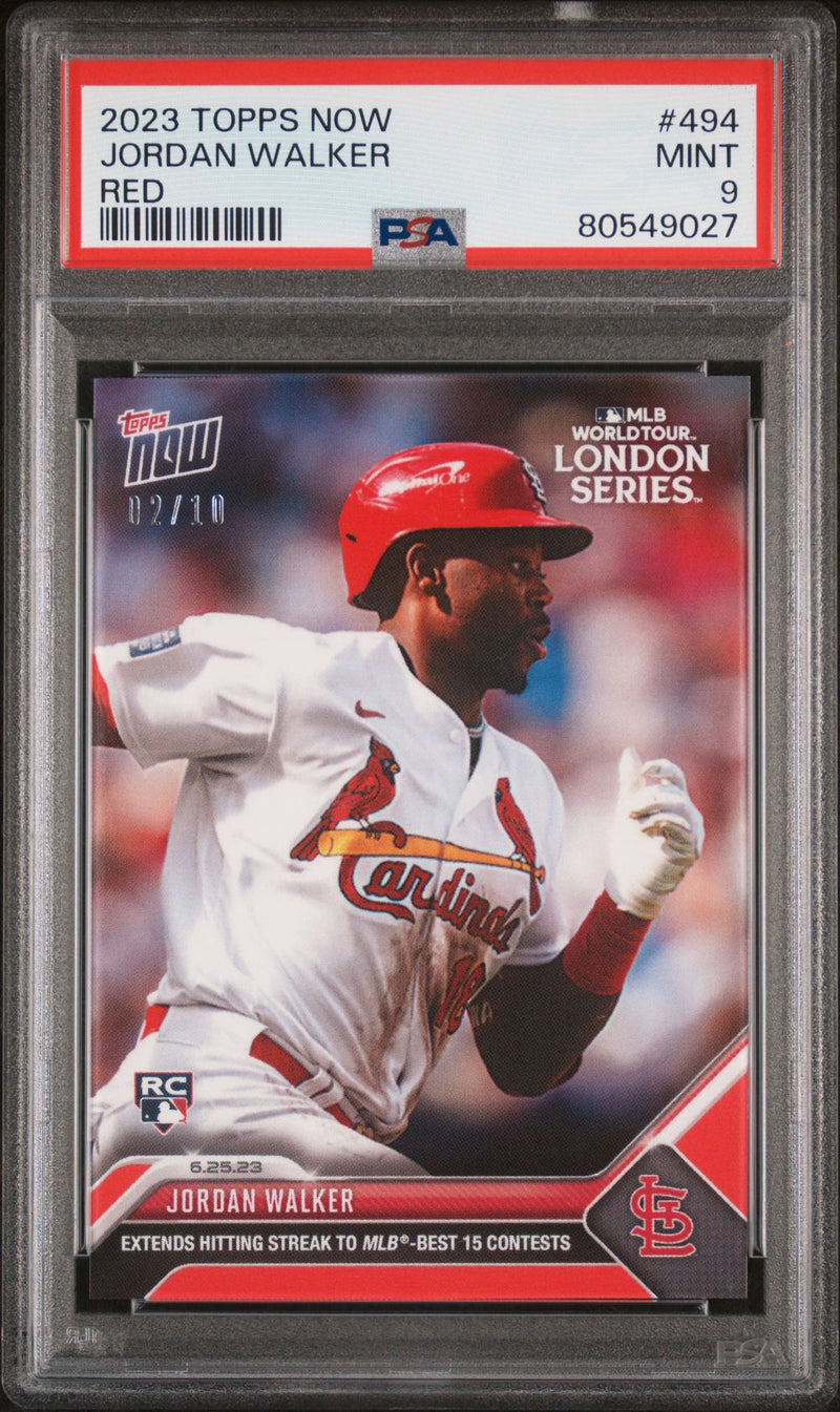 PSA 9 MINT Jordan Walker 2023 Topps Now #494 Red SP #2 of 10 Rookie Card