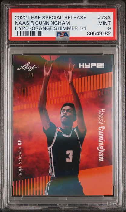 PSA 9 Naasir Cunningham 2022 Leaf Hype! #73A Orange Shimmer 1 of 1 Rookie Card