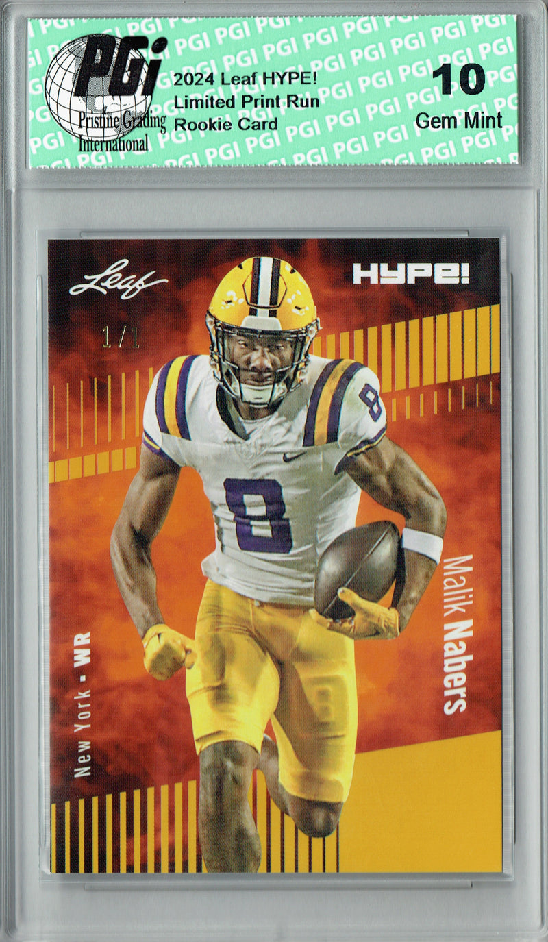 Malik Nabers Rookie Card New York PGI 10 Gem Mint Football Trading Card 2024 Leaf HYPE! #168 Gold Blank Back 1/1