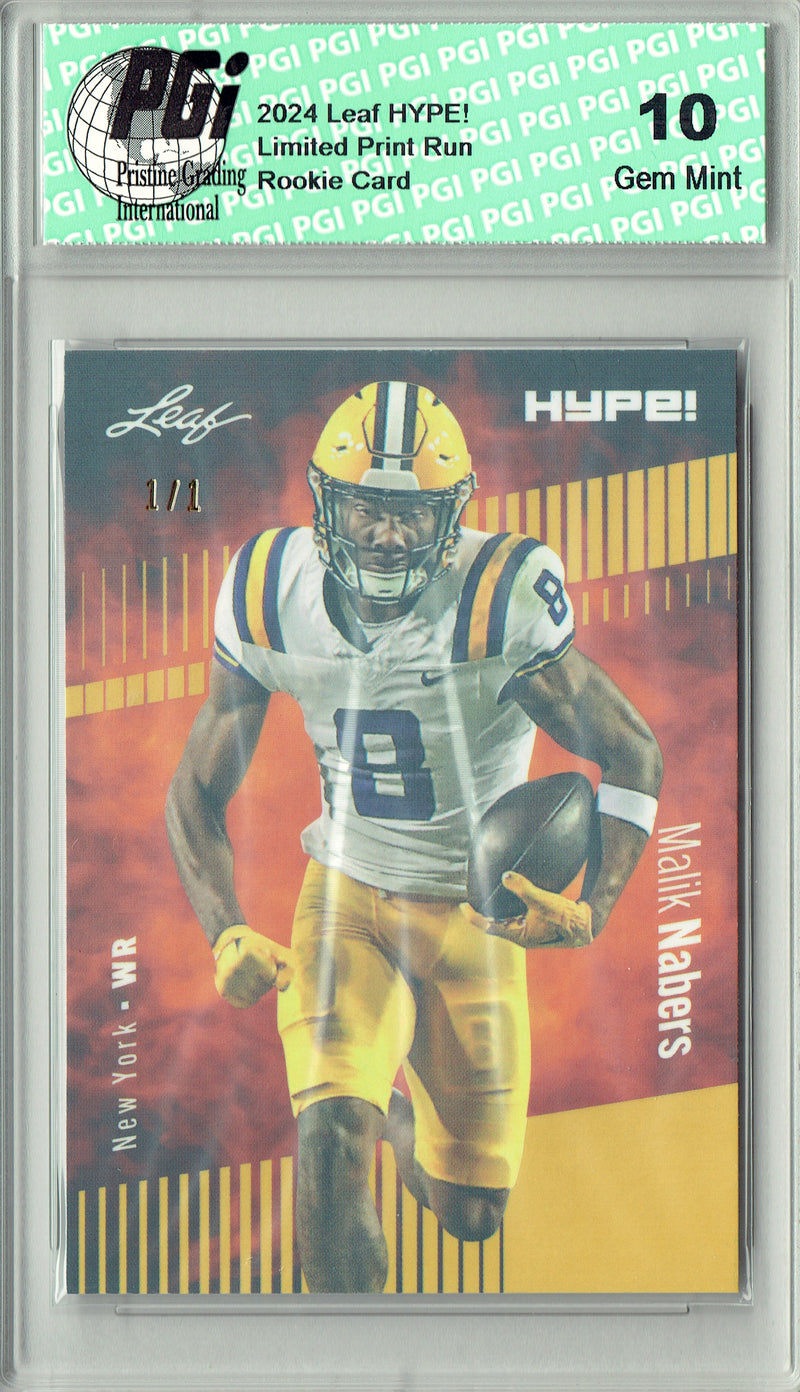 Malik Nabers Rookie Card New York PGI 10 Gem Mint Football Trading Card 2024 Leaf HYPE! #168 Gold Shimmer 1/1