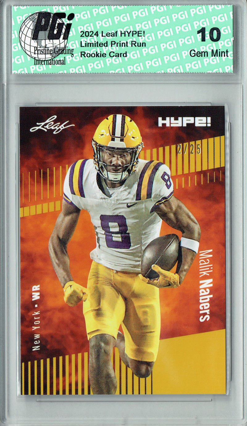 Malik Nabers Rookie Card New York PGI 10 Gem Mint Football Trading Card 2024 Leaf HYPE! #168 Gold SP 25 Made