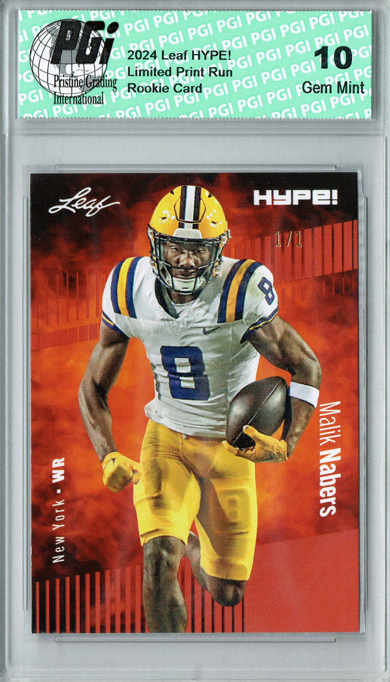 Malik Nabers Rookie Card New York PGI 10 Gem Mint Football Trading Card 2024 Leaf HYPE! #168 Masterpiece 1 of 1