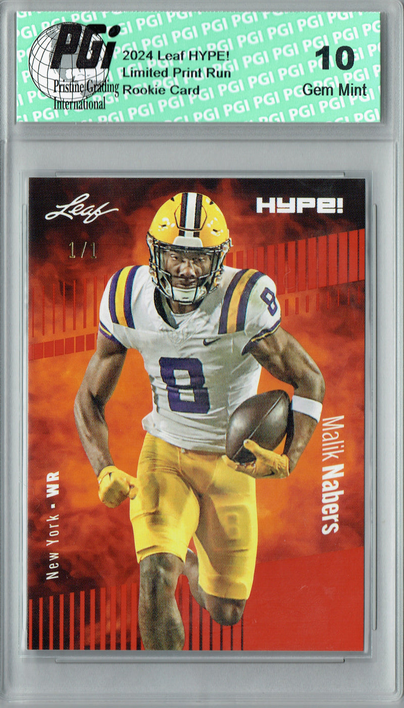 Malik Nabers Rookie Card New York PGI 10 Gem Mint Football Trading Card 2024 Leaf HYPE! #168 Orange Blank Back 1/1