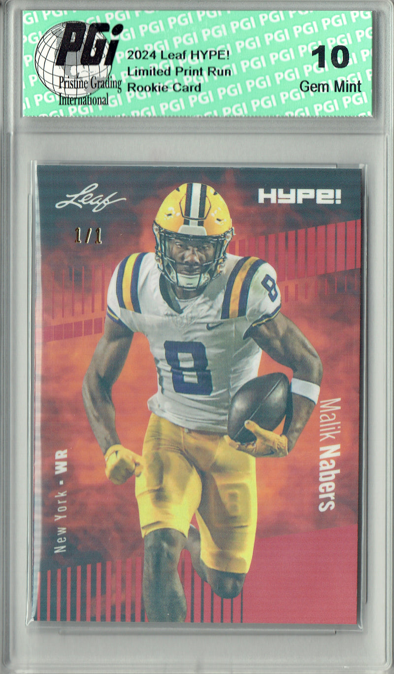 Malik Nabers Rookie Card New York PGI 10 Gem Mint Football Trading Card 2024 Leaf HYPE! #168 Orange Shimmer 1/1
