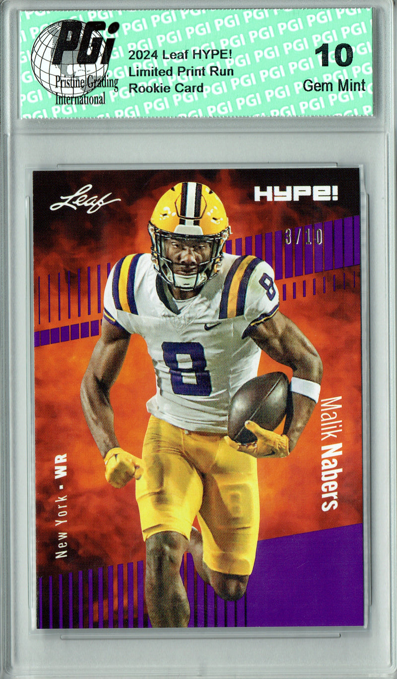 Malik Nabers Rookie Card New York PGI 10 Gem Mint Football Trading Card 2024 Leaf HYPE! #168 Purple SP 10 Made