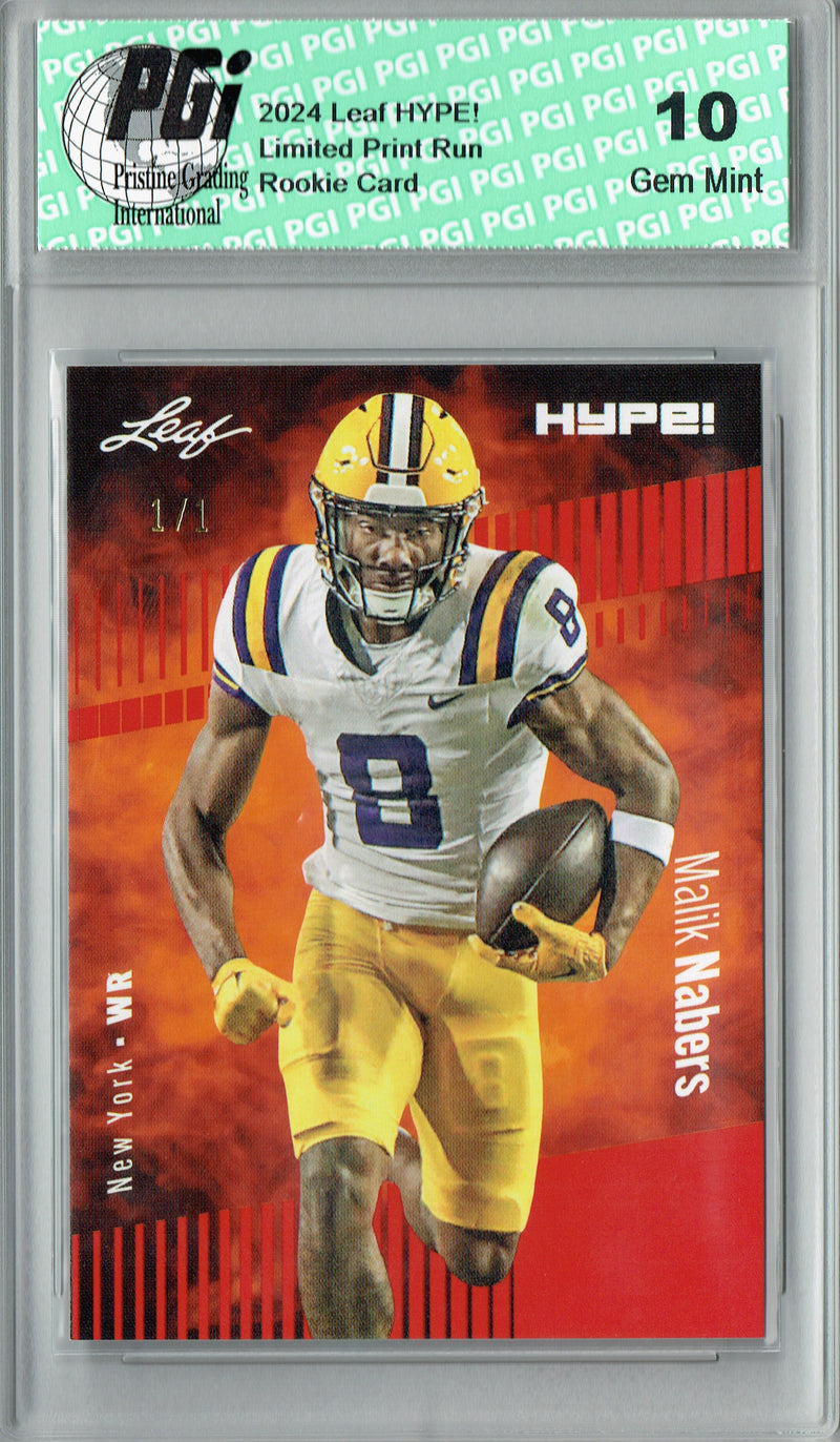 Malik Nabers Rookie Card New York PGI 10 Gem Mint Football Trading Card 2024 Leaf HYPE! #168 Red Blank Back 1/1