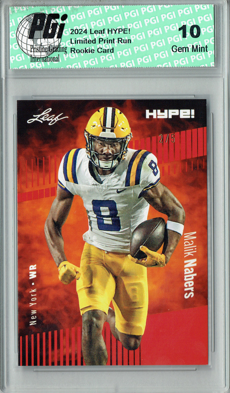Malik Nabers Rookie Card New York PGI 10 Gem Mint Football Trading Card 2024 Leaf HYPE! #168 Red SP 5 Made