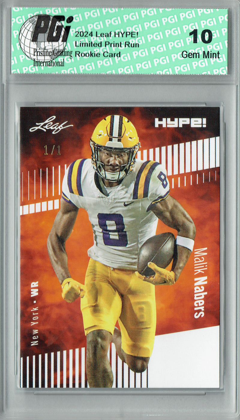 Malik Nabers Rookie Card New York PGI 10 Gem Mint Football Trading Card 2024 Leaf HYPE! #168 White Blank Back 1/1