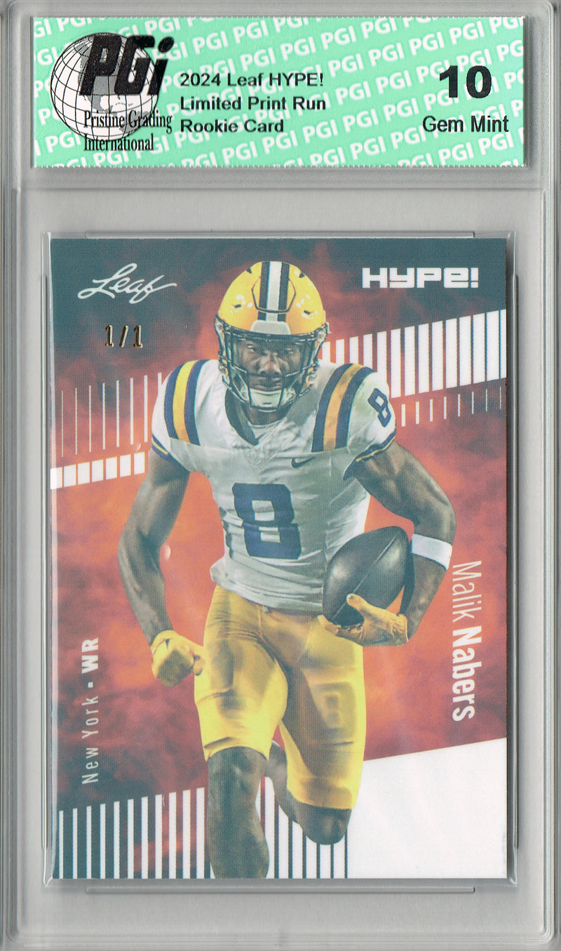 Malik Nabers Rookie Card New York PGI 10 Gem Mint Football Trading Card 2024 Leaf HYPE! #168 White Shimmer 1/1