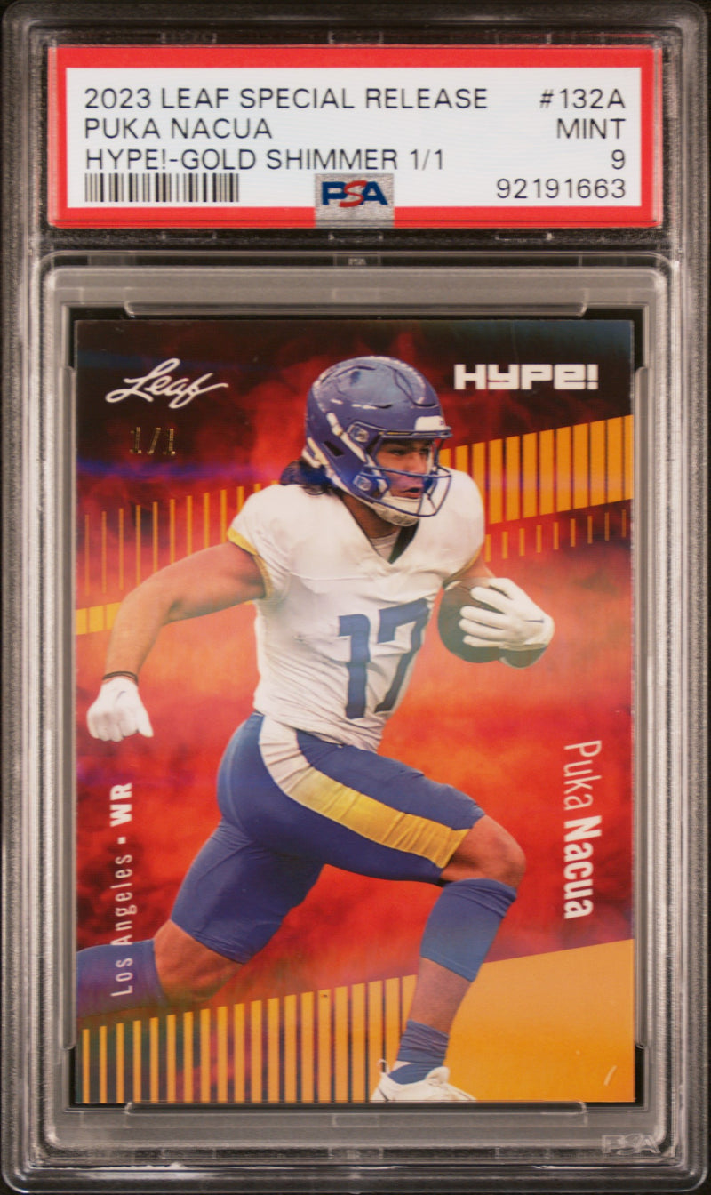 PSA 9 Puka Nacua 2023 Leaf HYPE #132A Gold Shimmer 1/1 Rookie Card Los Angeles Rams