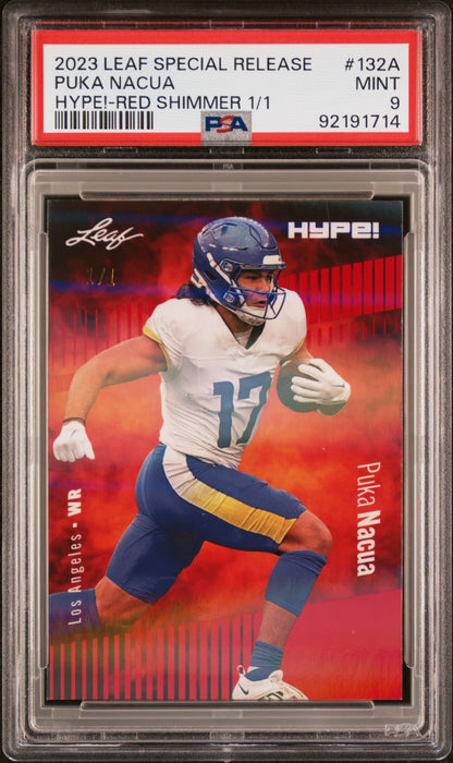 PSA 9 Puka Nacua 2023 Leaf Hype! #132A Red Shimmer 1/1 Rookie Card