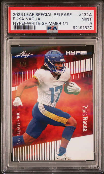 PSA 9 Puka Nacua 2023 Leaf Hype! #132A White Shimmer 1/1 Rookie Card