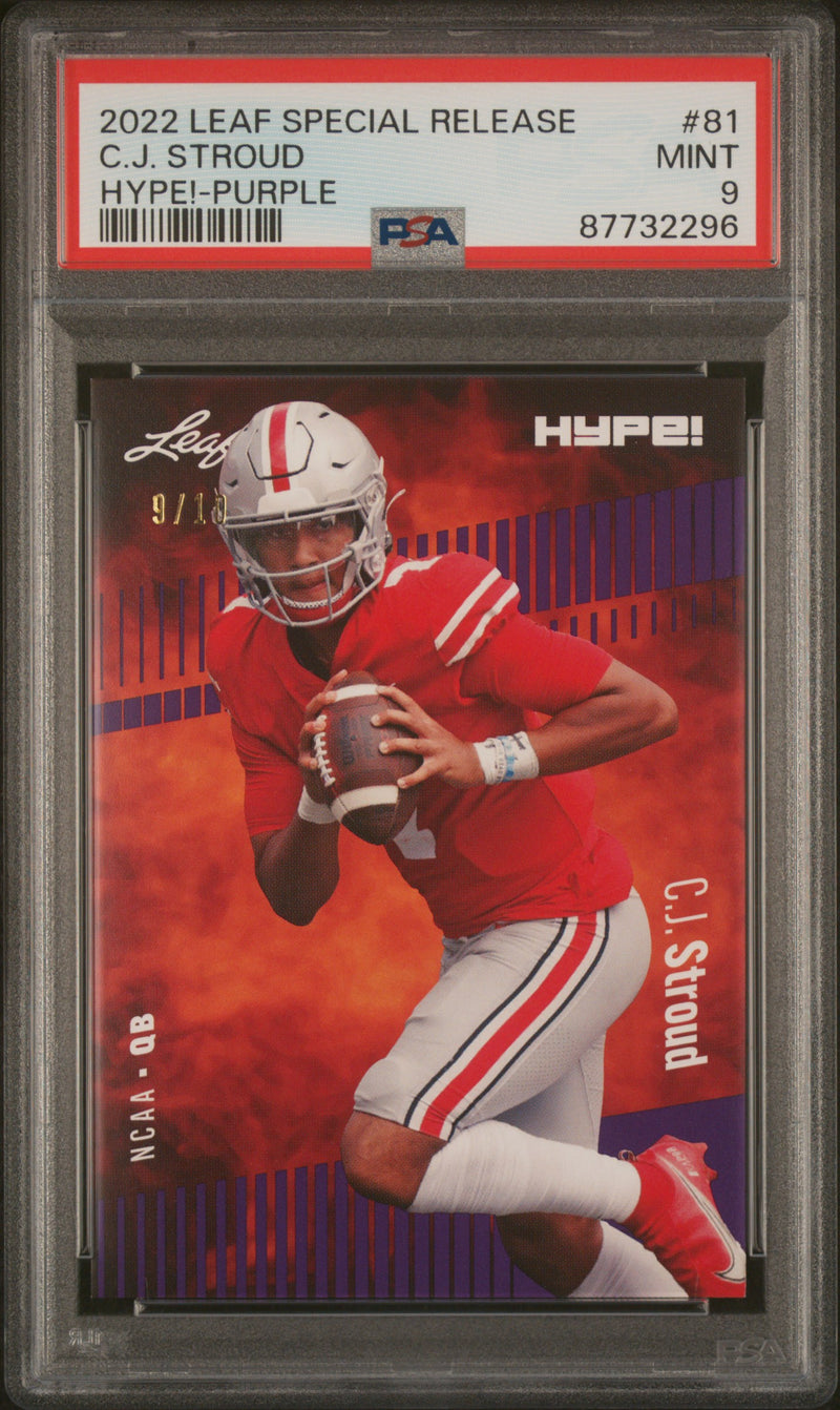 PSA 9 C.J. Stroud 2022 Leaf HYPE #81 Purple SP #9 of 10 Rookie Card Houston Texans