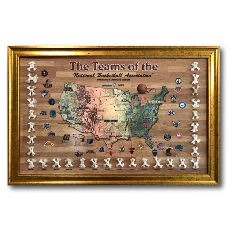 NBA Game Used Net Map Framed #D/50 - Featuring Authentic Net from All 30 Teams "Hardwood Exclusive