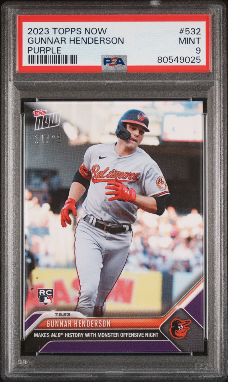 PSA 9 MINT Gunnar Henderson 2023 Topps Now #532 Purple SP #11/25 Rookie Card