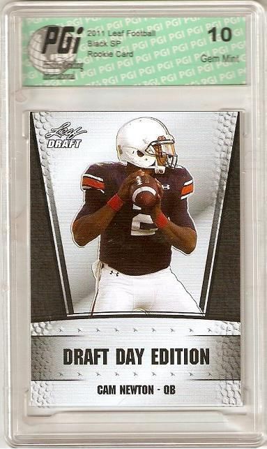 Cam Newton Rookie Card Carolina / New England PGI 10 Gem Mint Football Trading Card 2011 Leaf Draft Day Side Black #DD-4