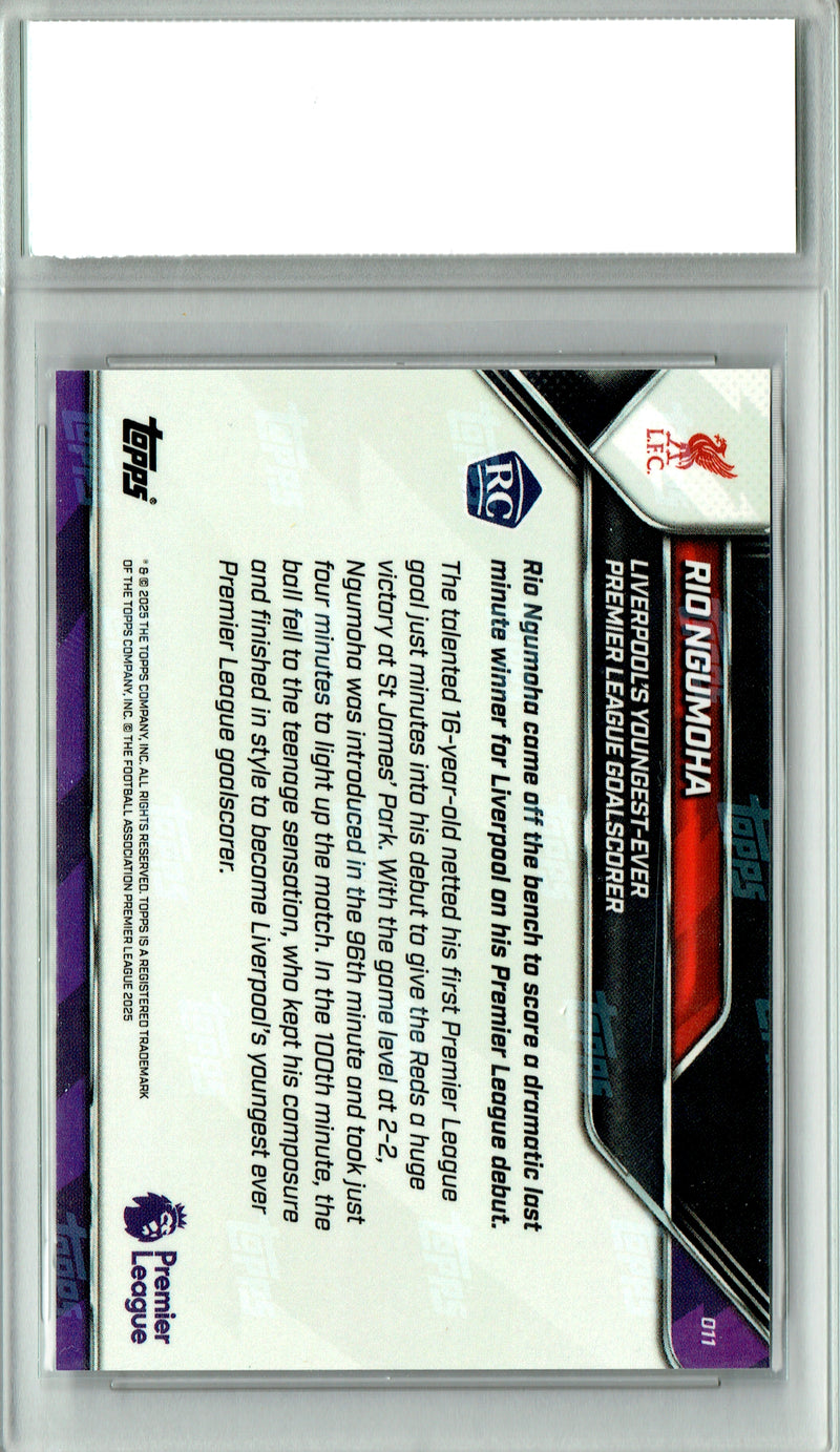 Rio Ngumoha Rookie Card 2025 Topps Now #11 PRISTINE, PGI 10, Liverpool Soccer