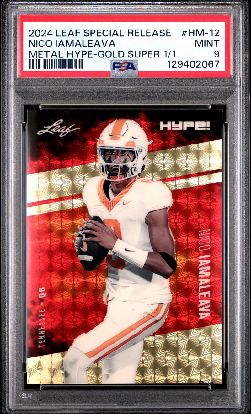 PSA 9 Nico Iamaleava 2024 Leaf HYPE! Metal #HM-12 Gold Superprismatic 1/1 Rookie Card Tennessee