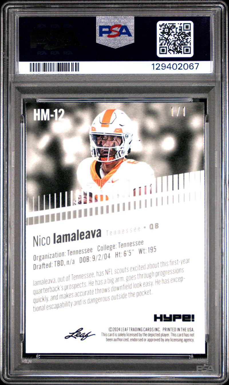 PSA 9 Nico Iamaleava 2024 Leaf HYPE! Metal #HM-12 Gold Superprismatic 1/1 Rookie Card Tennessee