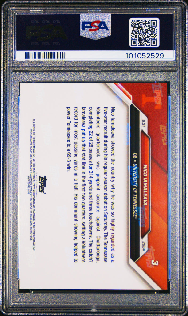 PSA 10 Nico Iamaleava 2024 Bowman University Now #3 Red SP #10/10 Rookie Card Tennessee Volunteers