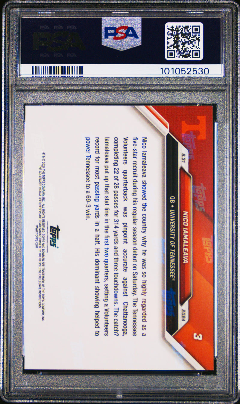 PSA 8 Nico Iamaleava 2024 Bowman University Now #3 Purple #1 of 25 Rookie Card Tennessee Volunteers