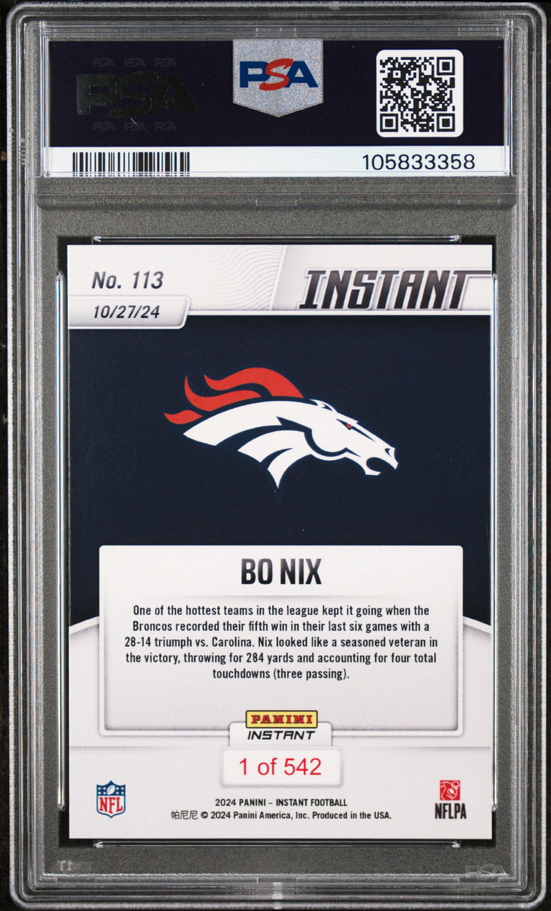 PSA 9 Bo Nix 2024 Panini Instant #113 Rolling w 4 Scores Rookie Card Denver Broncos