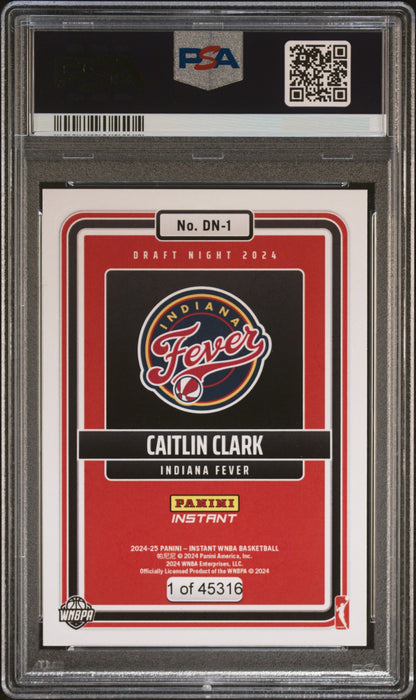 $ PSA 9 Caitlin Clark 2024 Panini Instant #DN-1 WNBA Draft Night Rookie Card