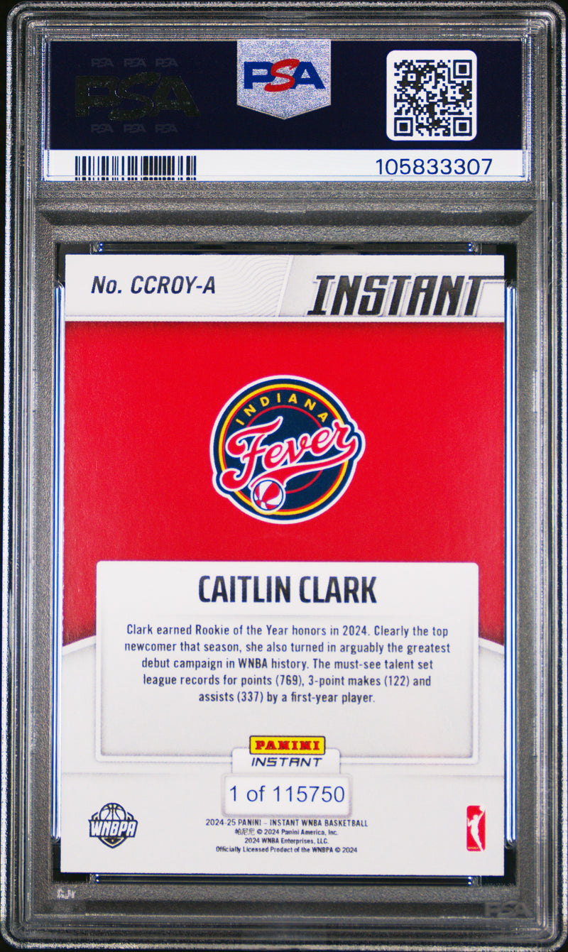 PSA 9 Caitlin Clark 2024 Panini Instant #CCROY-A Rookie of the Year Rookie Card Indiana Fever