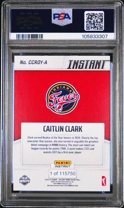 PSA 9 Caitlin Clark 2024 Panini Instant #CCROY-A Rookie of the Year Rookie Card