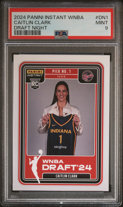 $ PSA 9 Caitlin Clark 2024 Panini Instant #DN-1 WNBA Draft Night Rookie Card