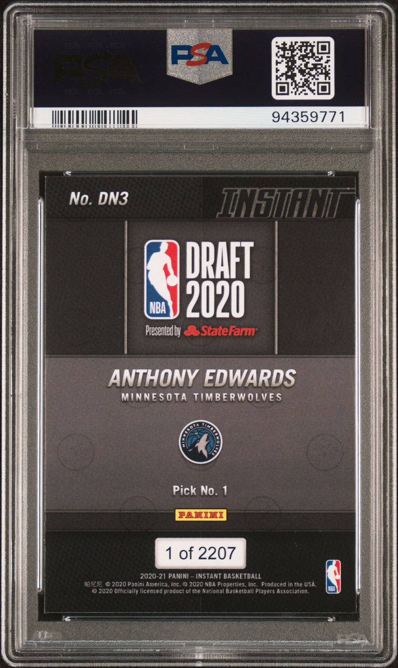 PSA 9 Anthony Edwards 2020 Panini Instant #DN3 Draft Night Rookie Card Minnesota Timberwolves