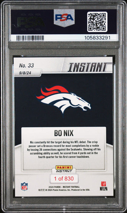 PSA 9 Bo Nix 2024 Panini Instant #33 Scrambles for Six Rookie Card