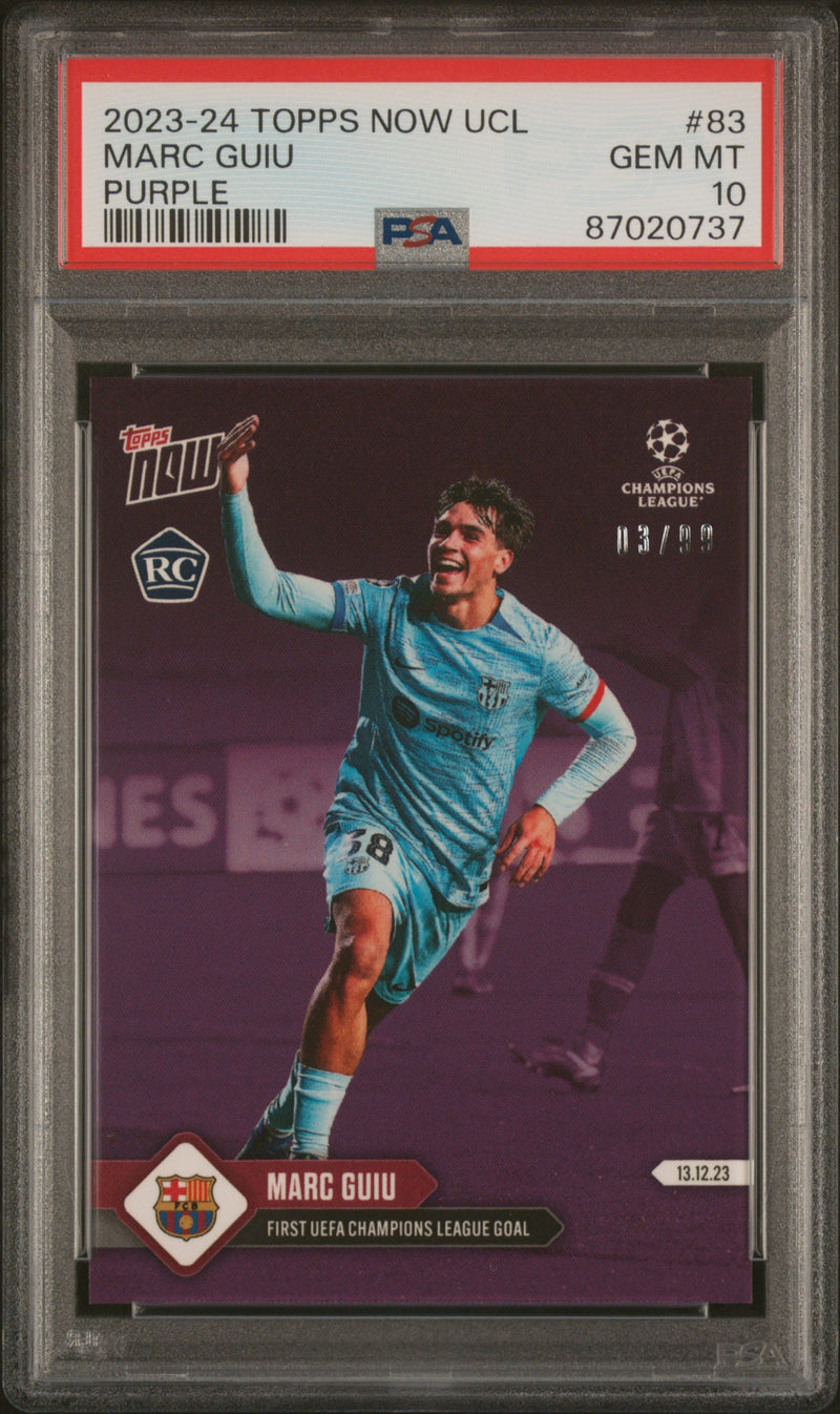 PSA 10 Marc Guiu 2023 Topps Now #83 Purple SP #3/99 Rookie Card Barcelona