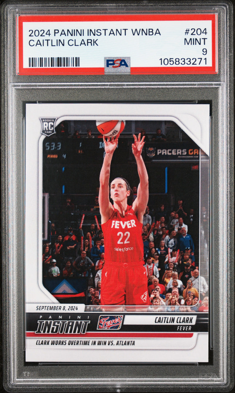PSA 9 Caitlin Clark 2024 Panini Instant #204 Works Overtime Rookie Card Indiana Fever