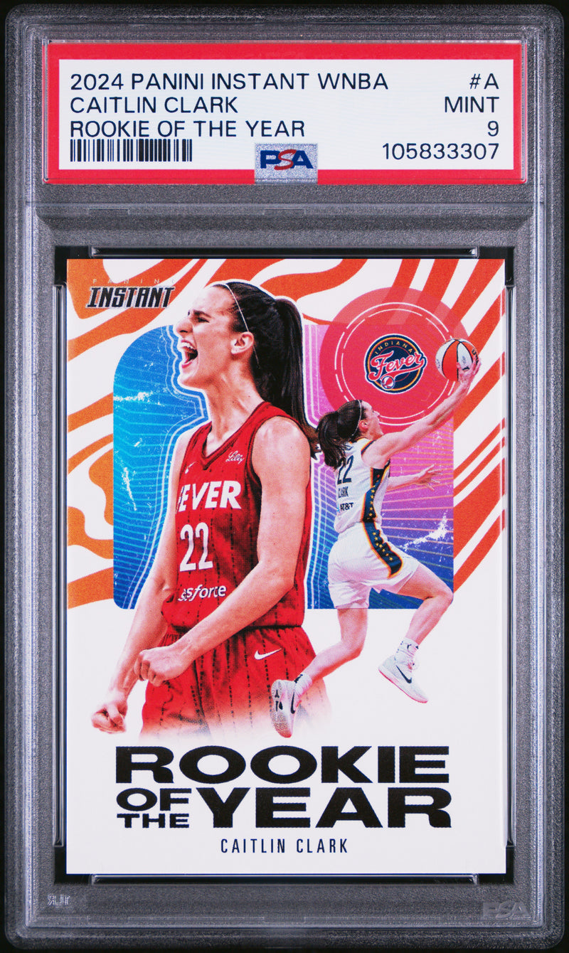 PSA 9 Caitlin Clark 2024 Panini Instant #CCROY-A Rookie of the Year Rookie Card Indiana Fever