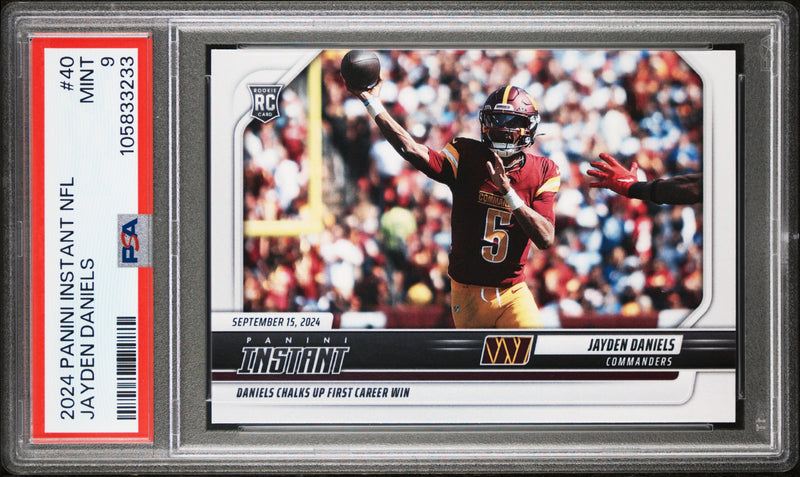 PSA 9 Jayden Daniels 2024 Panini Instant #40 First Career Win Rookie Card Washington Commanders